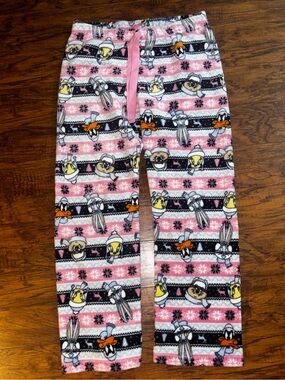 Looney Tunes Fleece Pajama Pants Tweety Bugs Bunny Daffy Duck Fuzzy Pink PJs